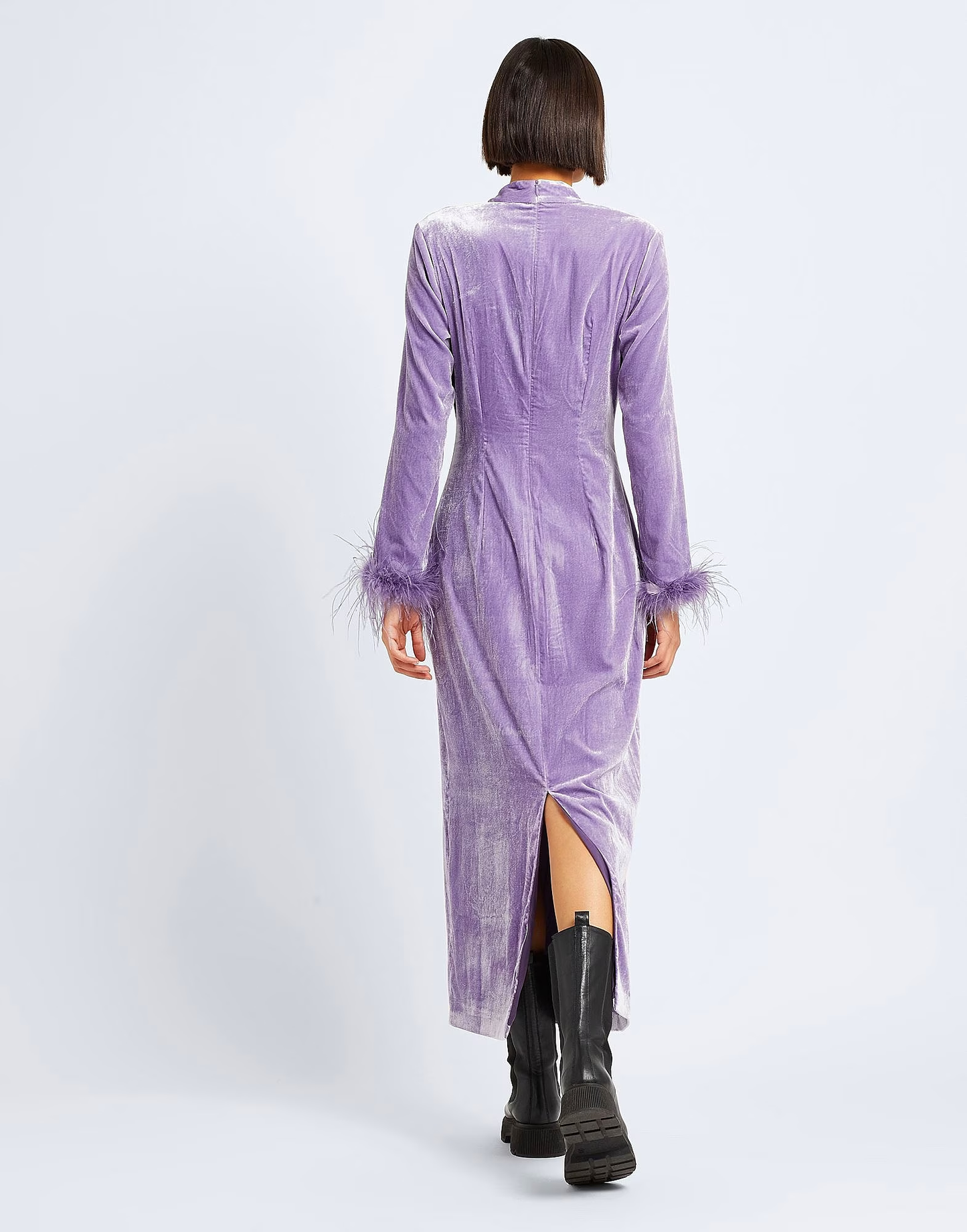PARIOLI DRESSES - PARIOLI DRESSES -  Velvet Long Sleeve  Midi Dresses - Puple