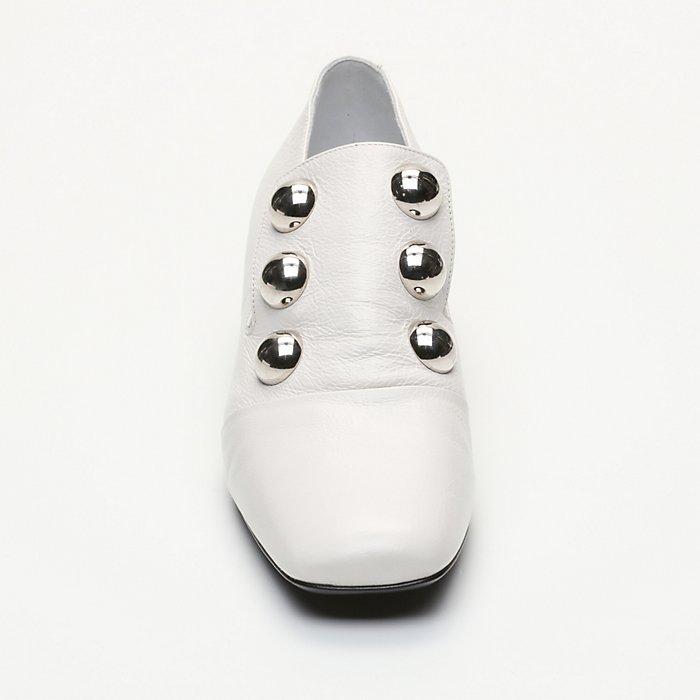 Burberry Link Detail Patent Leather Round Toe - Women Shoes White.